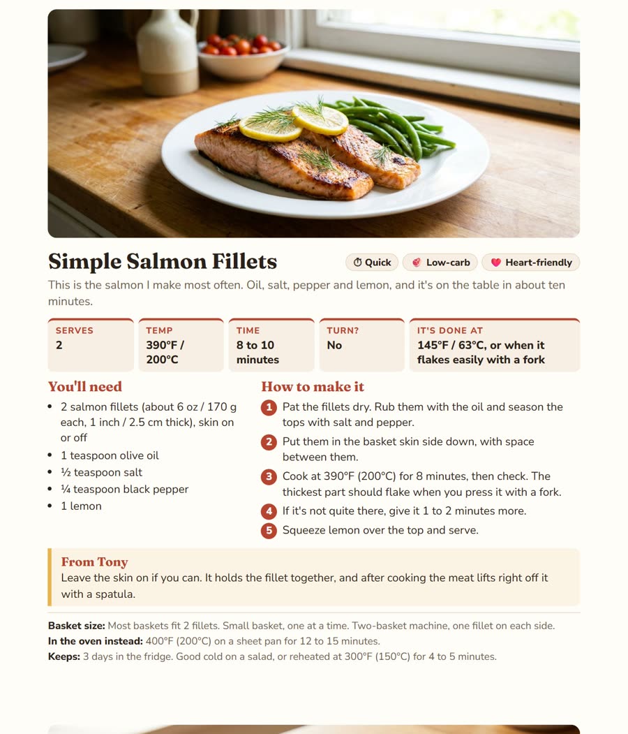 Recipe page: Simple Salmon Fillets